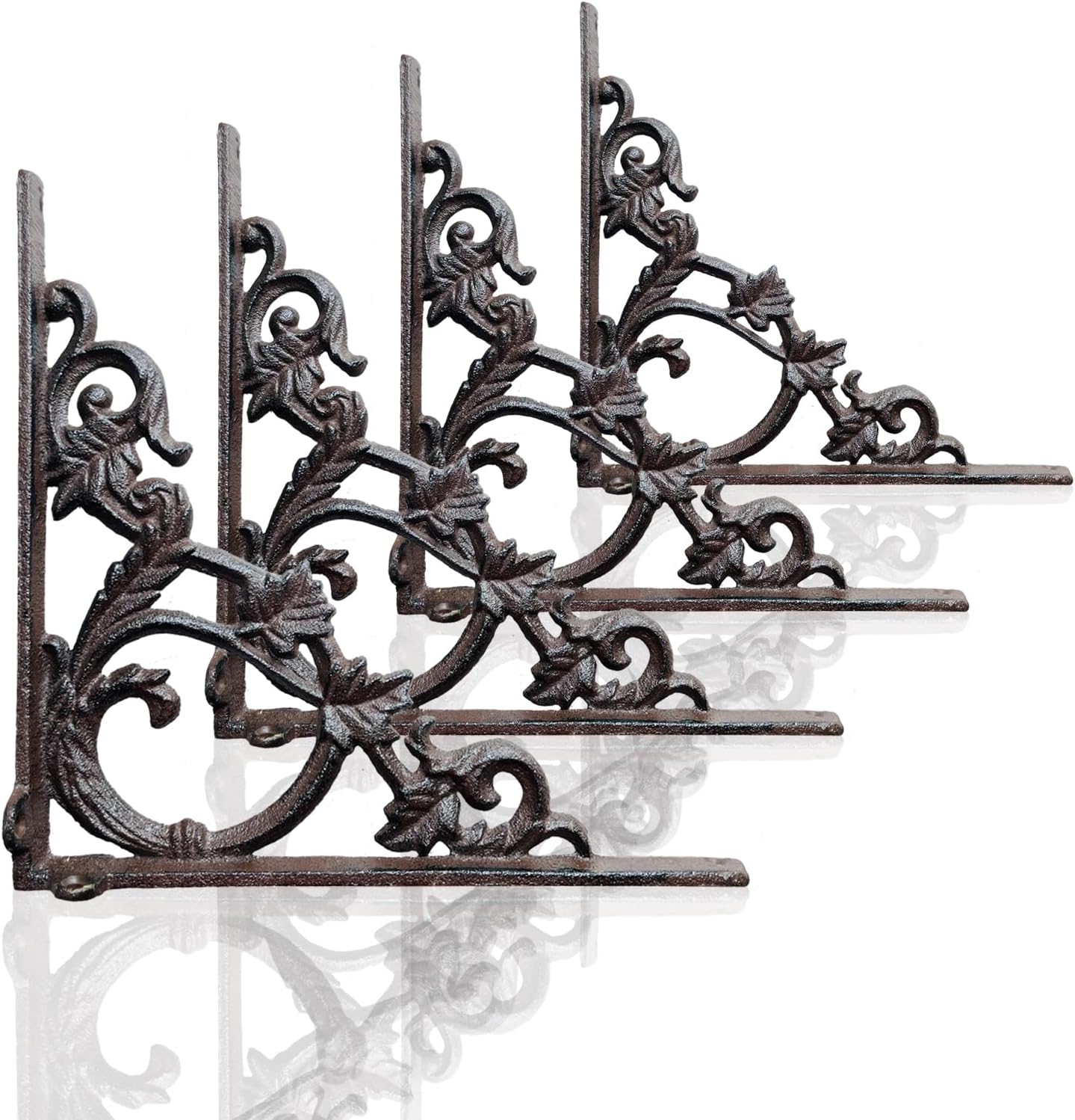 Cast Iron Victorian Scroll Shelf Brackets, 9 x 9 inch Antique Decor Shelves Bracket, Wrought Iron Corner Brackets,Wall Decorative, Modern Shelving Bracket for DIY Floating Shelves, 4 Pcs