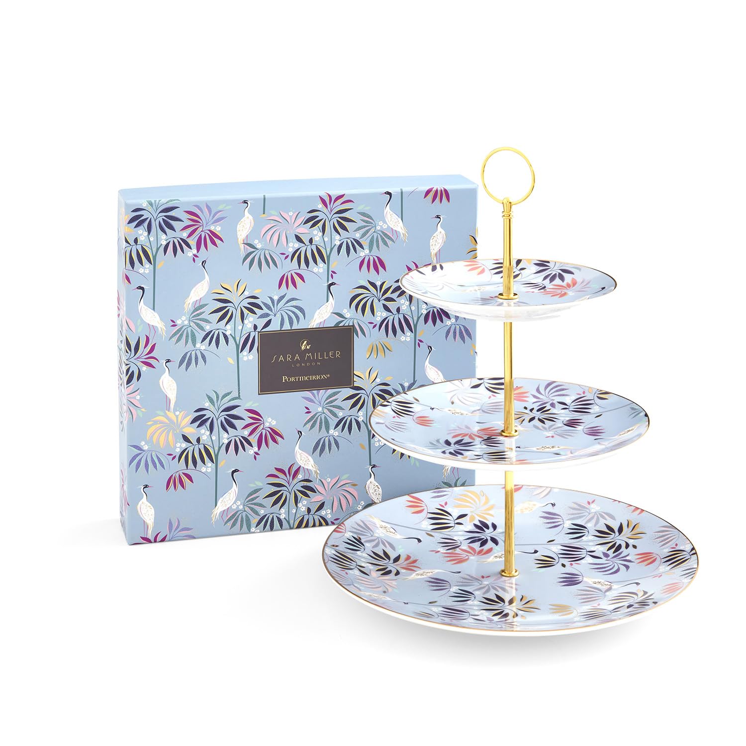 Portmeirion Home & Gifts Sara Miller SMIS78963-XG Présentoir à gâteaux 3 étages Motif grue Bleu ciel