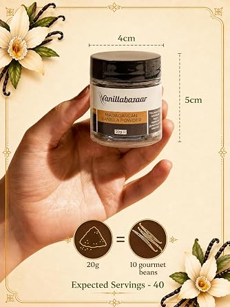 Pure Premium Madagascan Vanilla Bean Powder (20g) | Pure Powder for Baking & Puddings | Natural Ground Beans | Professional-Grade Vanilla | Vanillabazaar