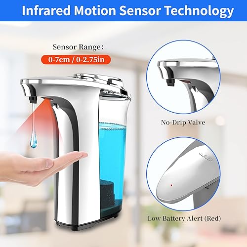 Miniatura 3 de FKWin Dispensador automático de jabón líquido de 17 onzas, dispensador de jabón de manos sin contacto con 5 niveles de dispensación de jabón