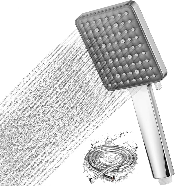 Shower Head and Hose, iSophiNet High Pressure Shower Heads with 6 Sprays Large Shower Head with Hose Set 1.5m Universal Power Shower Head for Low Pressure Handheld Water Saving ShowerHead, Chrome