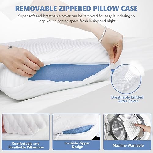 Miniatura 3 de Juego de 2 almohadas de espuma viscoelástica de gel refrescante, tamaño King, almohadas de espuma ventilada para dormir, almohadas firmes para