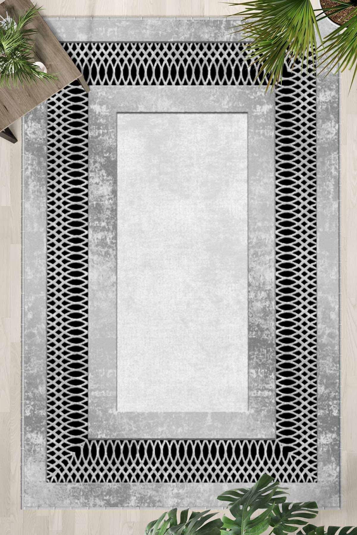 Monnhein Siyah Halı 1449 - Yıkanabilir, Kaymaz Taban, Dijital Baskılı, Leke Tutmaz, İnce Hav, Modern Salon, Oturma Odası, Yatak Odası ve Mutfak için Dekoratif Halı