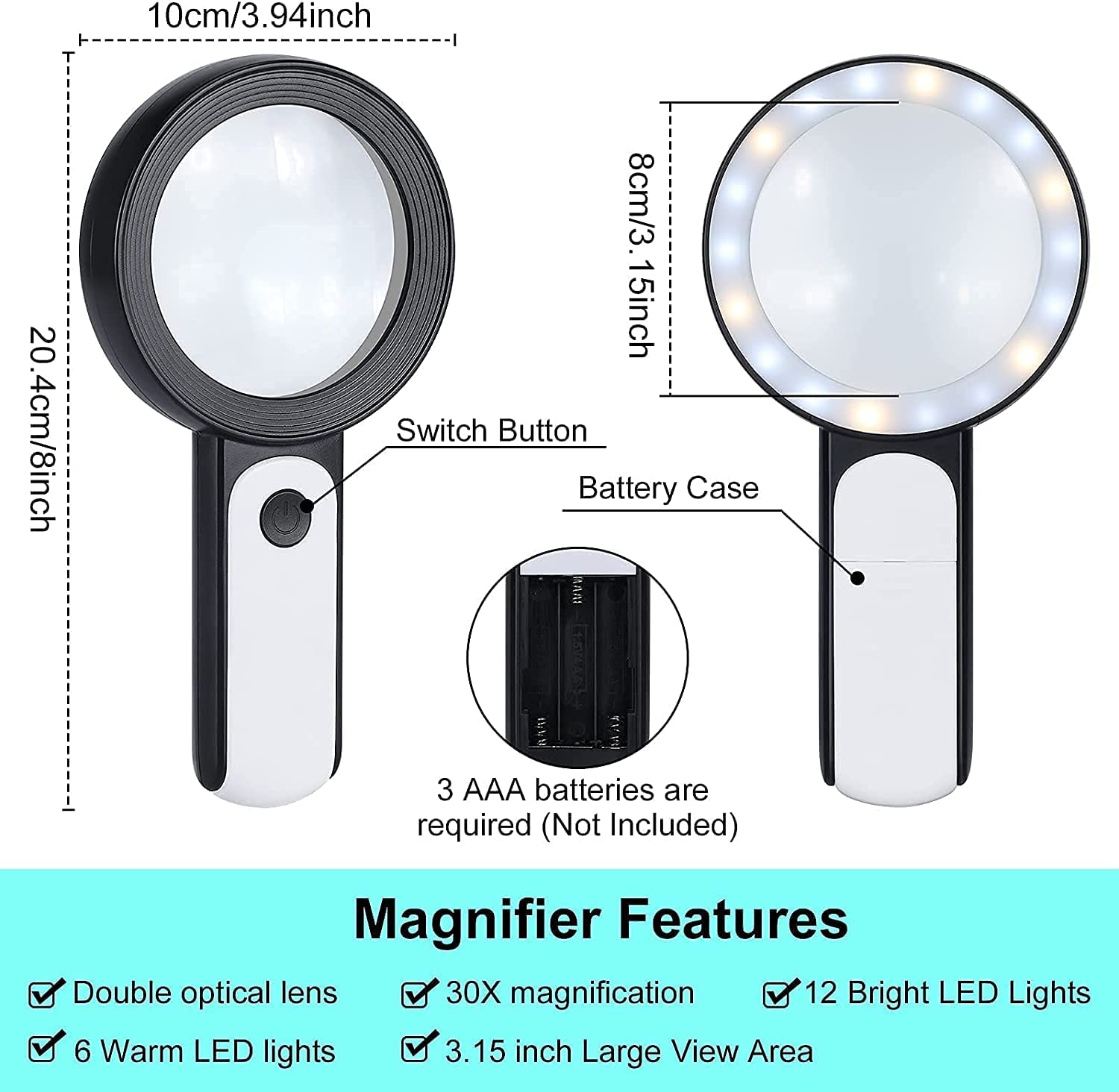 Accessoire Lecture Et Hobby Loupe éclairée BROTOU 30X - Avec 18 LED, 3 Modes D'éclairage, Pour Lecture, Hobbies, Seniors Loupe Avec Lumière LED