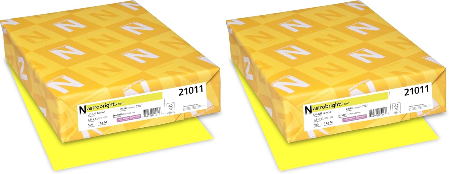 Bright Color Paper, Neenah Astrobrights®, Letter Paper Size, 24 Lb, FSC Certified®, Lift-Off Lemon, Ream Of 500 Sheets (Pack of 2)