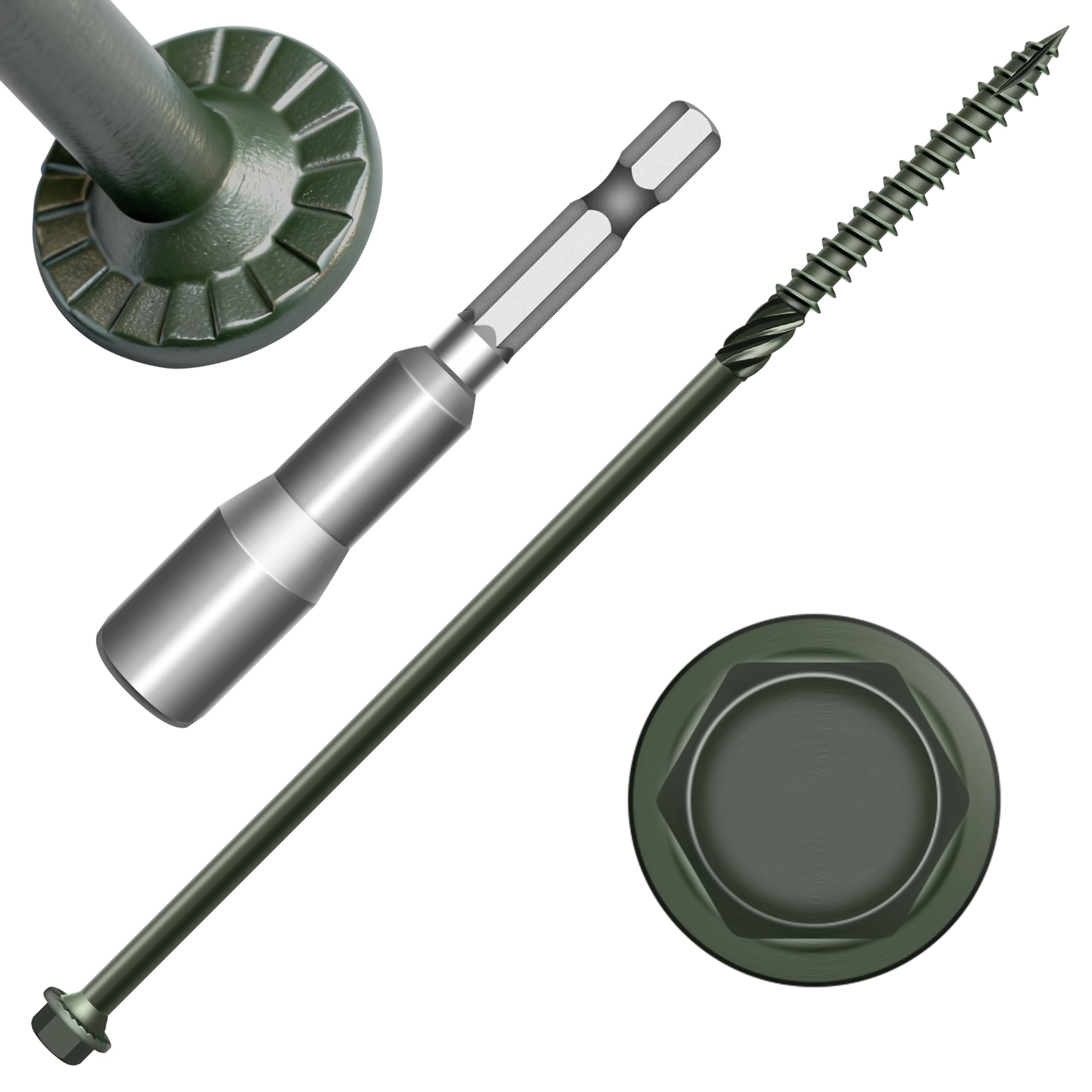 Mywish Paquete de 100 tornillos de retraso exteriores #14 x 8 pulgadas, arandela hexagonal dentada de 6.3 x 100 mm, tornillo de madera estructural, tornillo de construcción resistente, revestimiento