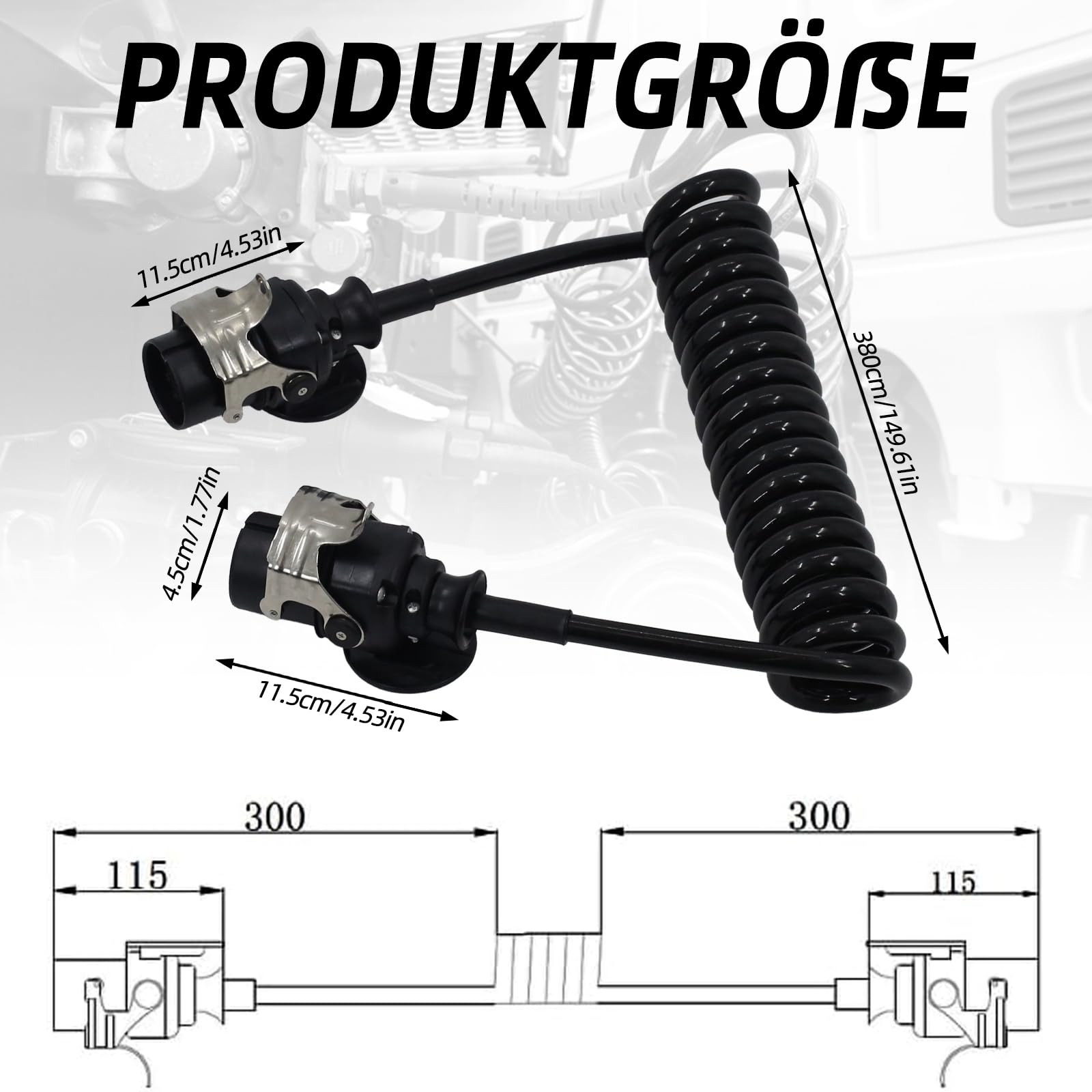 24V Kabeltrommel, 15-polig, 3,8 m, für Schwerlast-LKW-Anhänger, Nutzfahrzeuge, Sattelauflieger, anhängerspezifisches 15-poliges Adapterkabel