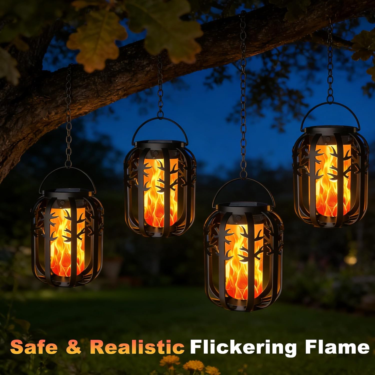 Solar Lanterns, KagoLing Flame Solar Lanterns Outdoor Waterproof Gift for Women Hanging Lights Outdoor Flickering Lamp Lights Decoration for Outside Garden,Yard,Porch,Tree,Lawn,Pathway Decor, 2 Pack