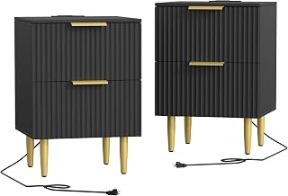 Black Black Nightstand Set with Charging