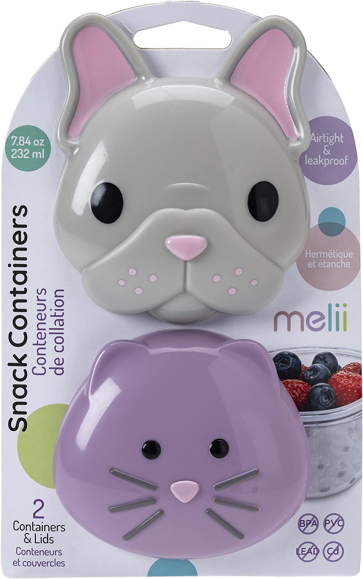 Animal Snack Container Two Pack (Bulldog & Cat)