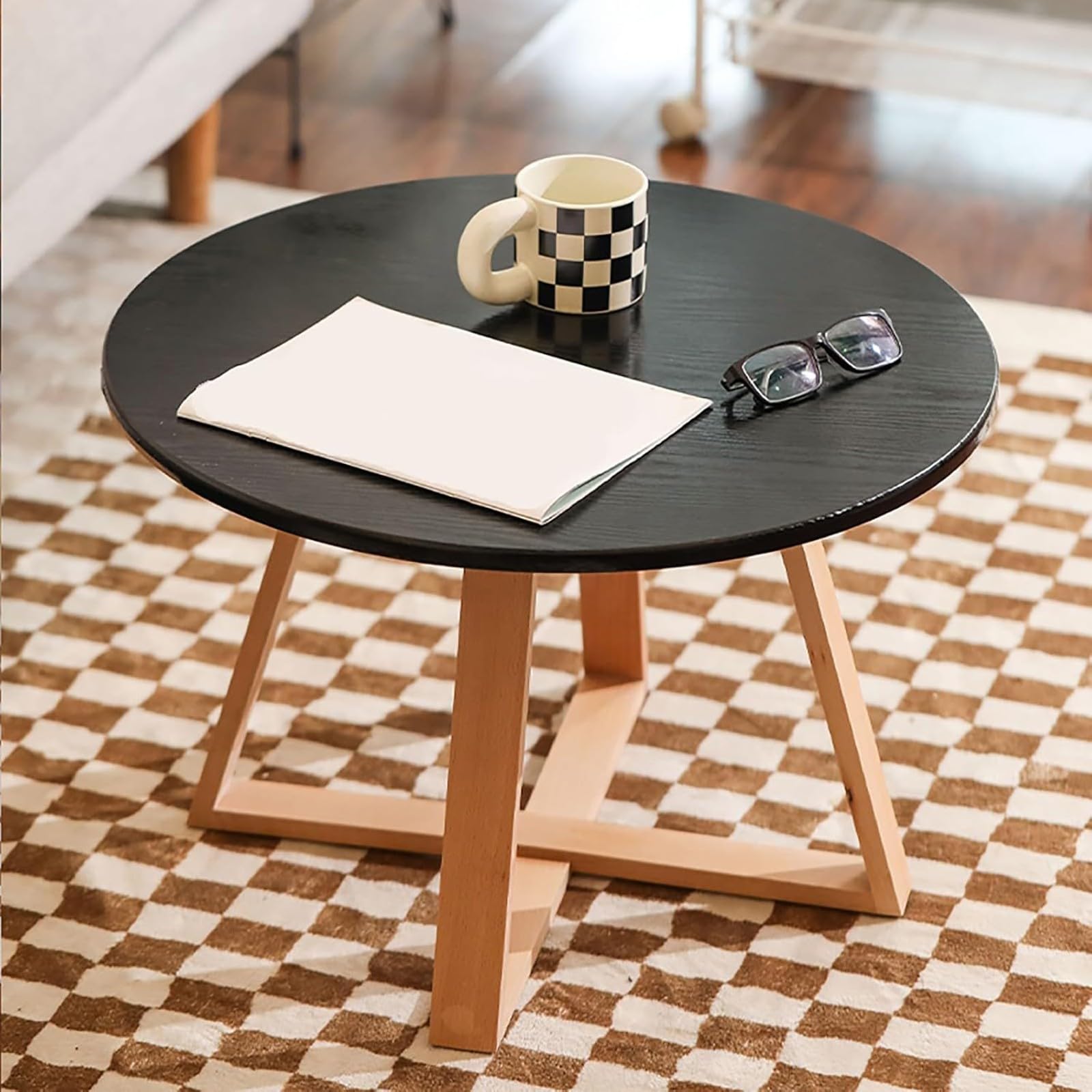 Table basse ronde en bois massif de qualité supérieure avec hauteur ajustable