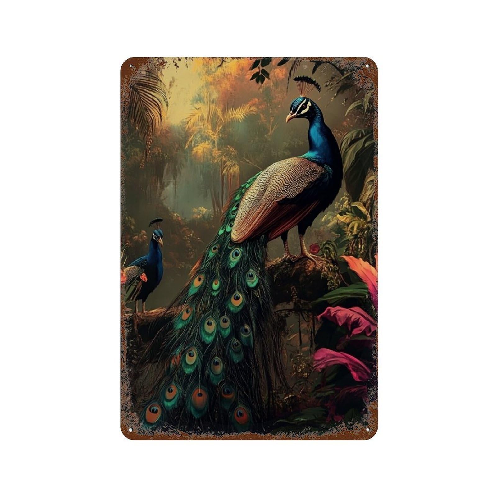Amazon Rainforest Peacocks 11.8"x7.9" Decorative Tin Sign, Retro Wall Decor for Garage, Bar And Workshop Decor