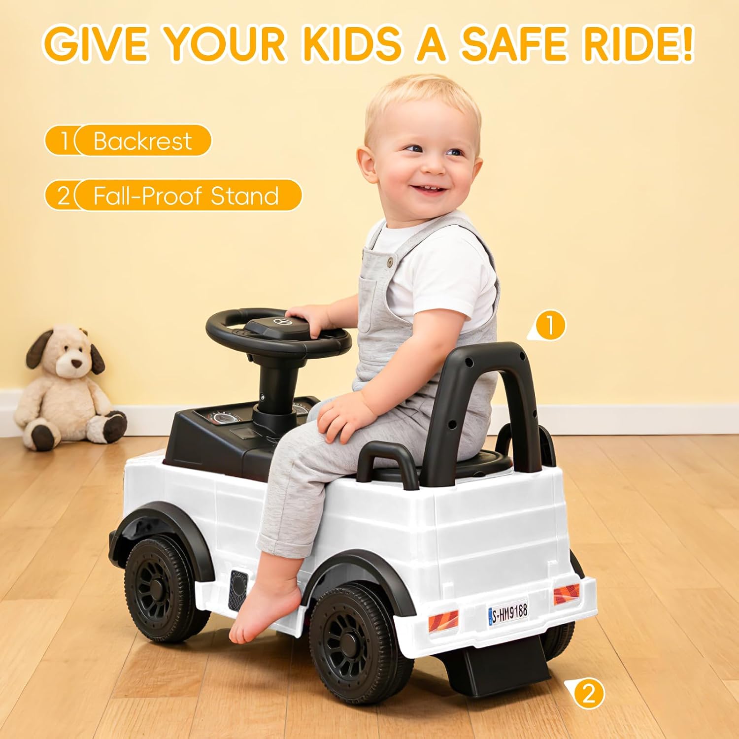 HEIMILI Mercedes-Benz Unimog Licensed Kids Push Car, Foot to Floor Toddler Ride On Toy for 1-2 Year Olds, Sliding Car with Safety Bumper Guards (White)