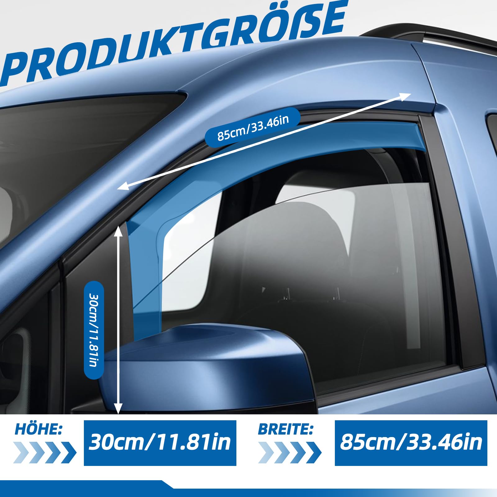 Zweiteiliger Fenster-Regenabweiser für Volkswagen Caddy(2005–2018). Einteiliger Windabweiser, Regen- und Windabweiser, einfach zu montieren, Schwarz