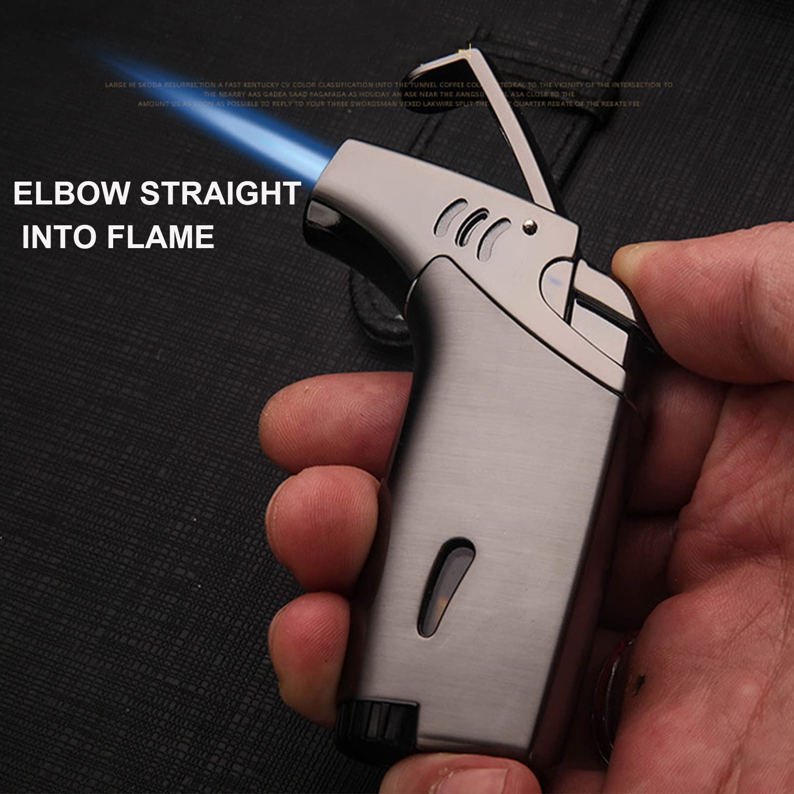 Encendedor Inflable de Metal con Codo, Encendedor de cigarros con Tanque de Gas Visible, a Prueba de Viento, Encendedor de butano con Llama de Chorro Azul, Accesorios para Fumar,Gray