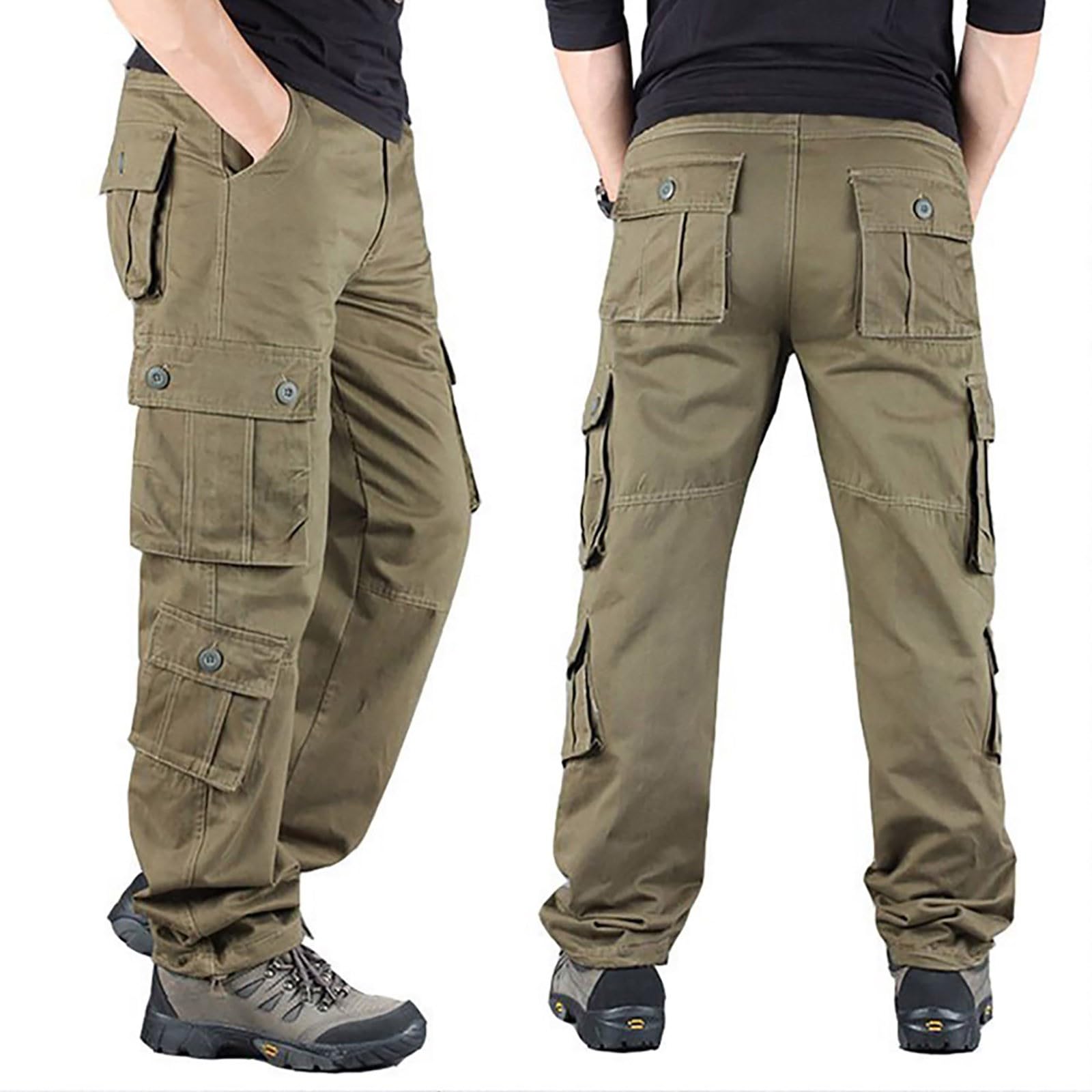 Pantalones cargo tácticos clásicos para hombre - Pantalones de exterior para hombre, tallas grandes, pantalones de trabajo, ajuste relajado, pantalones de senderismo con muchos bolsillos, pantalones