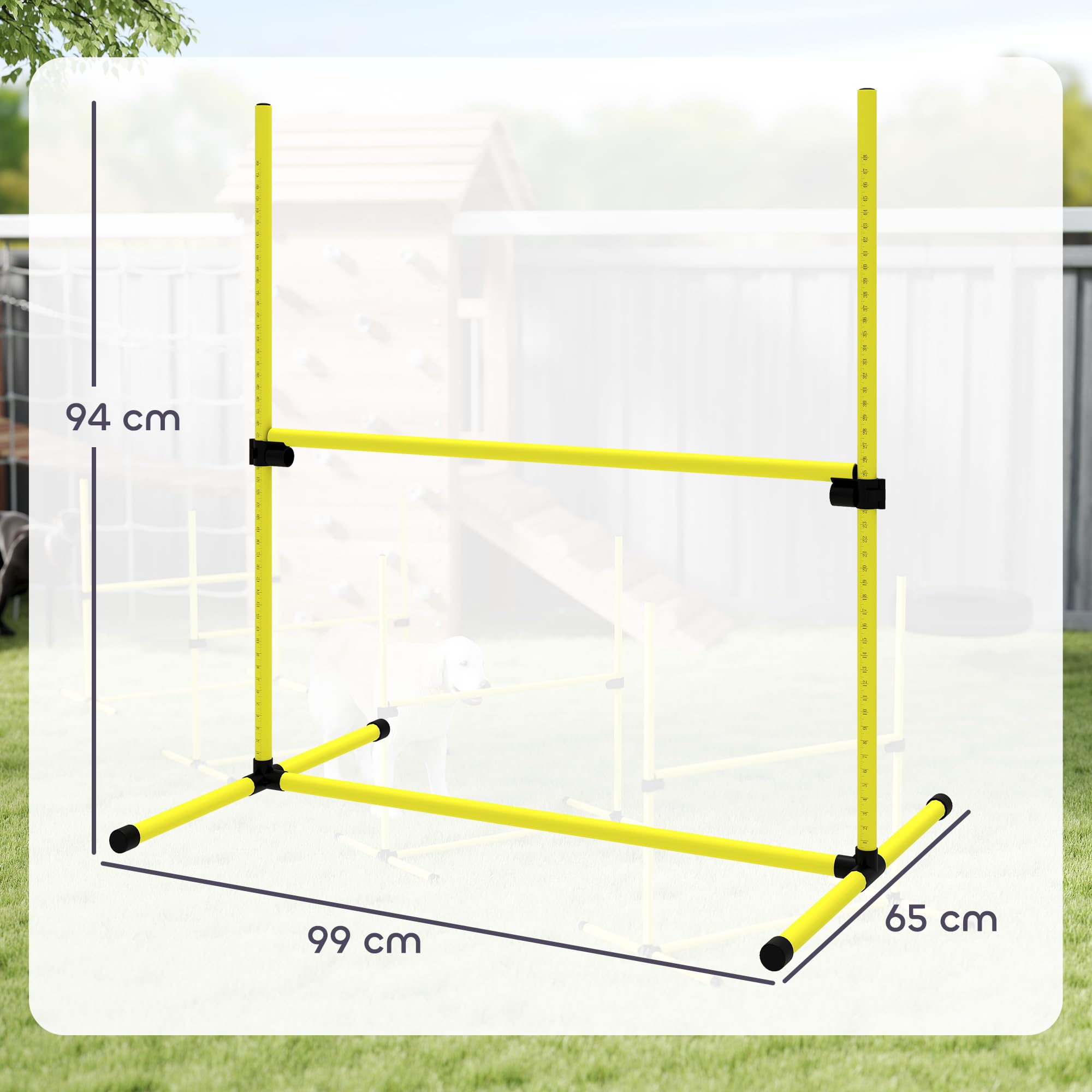 PawHut Agility pour chiens, kit agility chien parcours, set de 4 obstacles professionnels hauteur réglable, système de maintien au sol sac transport parfait pour jeux intéressants, entraînement, jaune