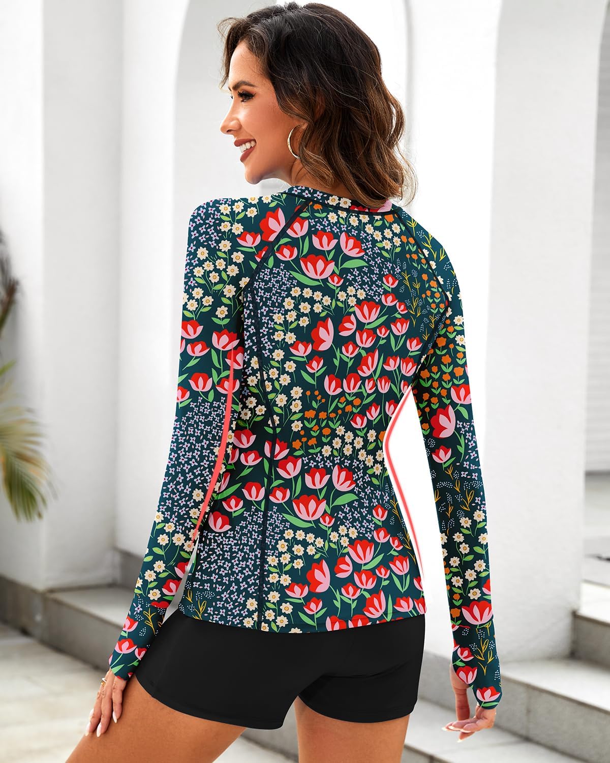 WOWENY Rash Guard Long Sleeve Swimsuits UPF 50+ Sun Protection 2 Piece Swim Shirt Set Bathing Suit with Swim Shorts - Image 2