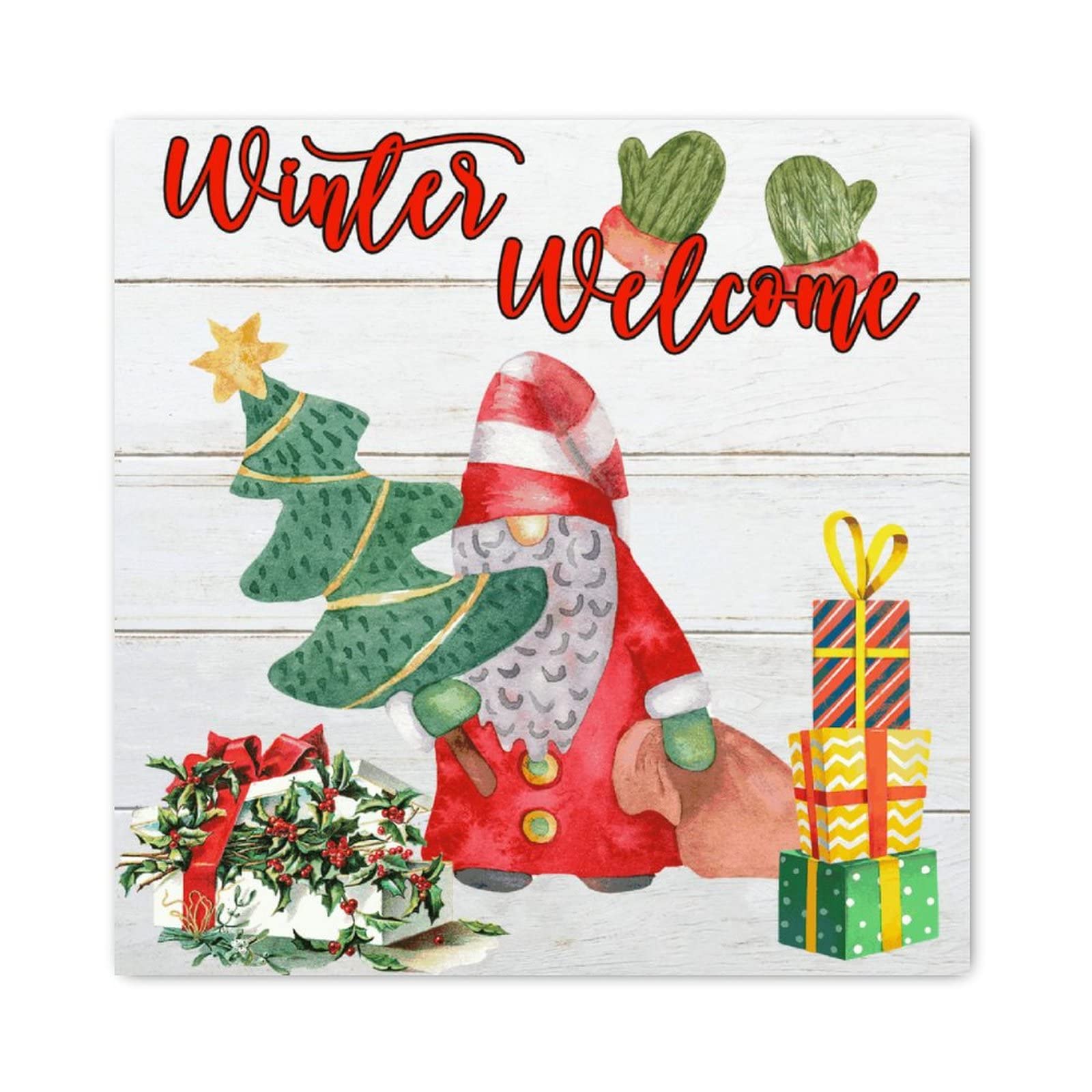 Panneau en bois Welcome rétro 40x40 cm pour la décoration murale de la maison