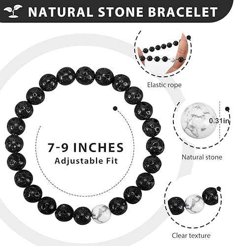 Miniatura 2 de XYZBSTAR 2Pcs Beaded Stretch Bracelets 8mm Round Gemstone Healing Crystal Stone Bracelet Gift for Women Man Couple Reiki Jewelry