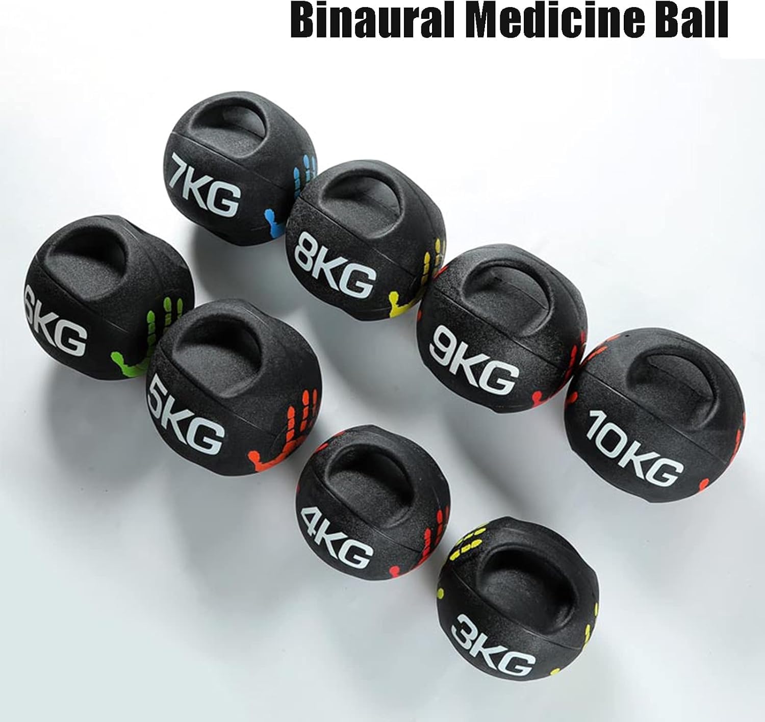 Palla Medicie Double Hadle Fitess Ball, Maschio E Femmina Core Stregth Traiig Aerobics Rubber Ball, 3 kg / 4 kg / 5 kg / 6 kg / 7 kg / 8 kg / 9 kg / 10 kg, Black, 9kg/19.8lbs