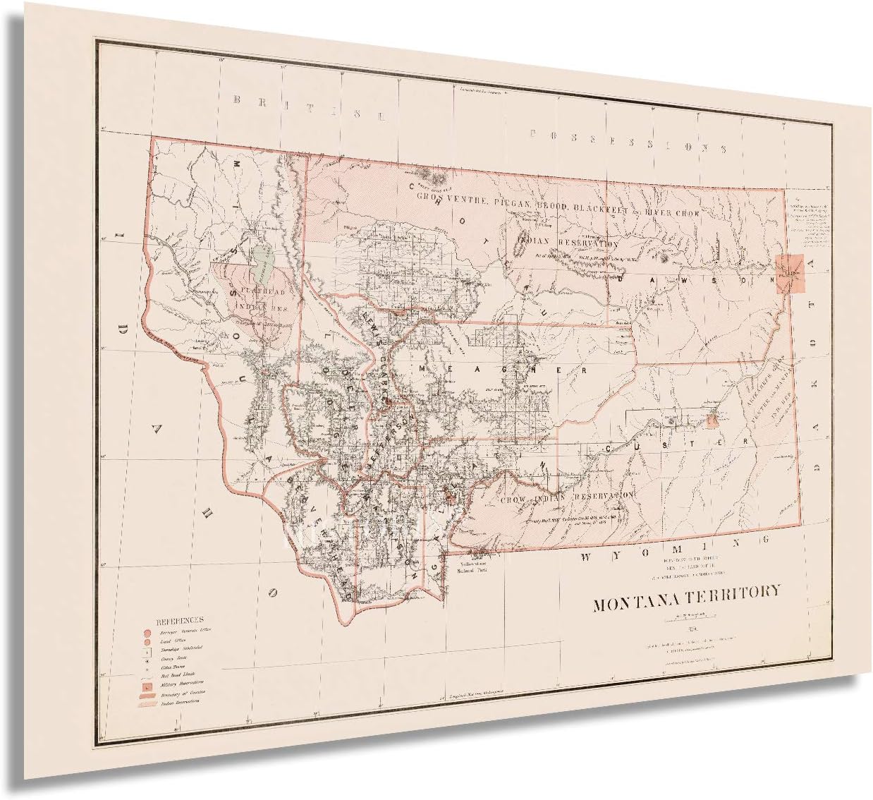 HISTORIX Vintage 1879 Montana State Map - 18x24 Inch Vintage Map of Montana Wall Art - Old Montana Map Wall Art - Montana Wall Map - Historic Territory Map of Montana Poster -