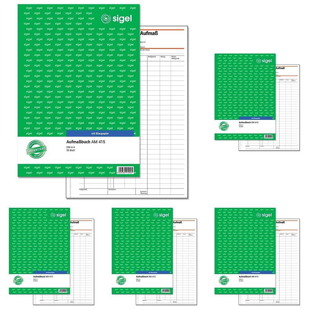 Sigel AM415 Aufmaßbuch, mit Blaupapier, DIN A4, 50 Blatt (Packung mit 5)