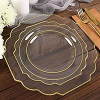 Vista 8 de Efavormart - Paquete de 10 platos de postre de plástico duro transparente de 8 pulgadas, vajilla desechable, platos de ensalada barrocos resistentes