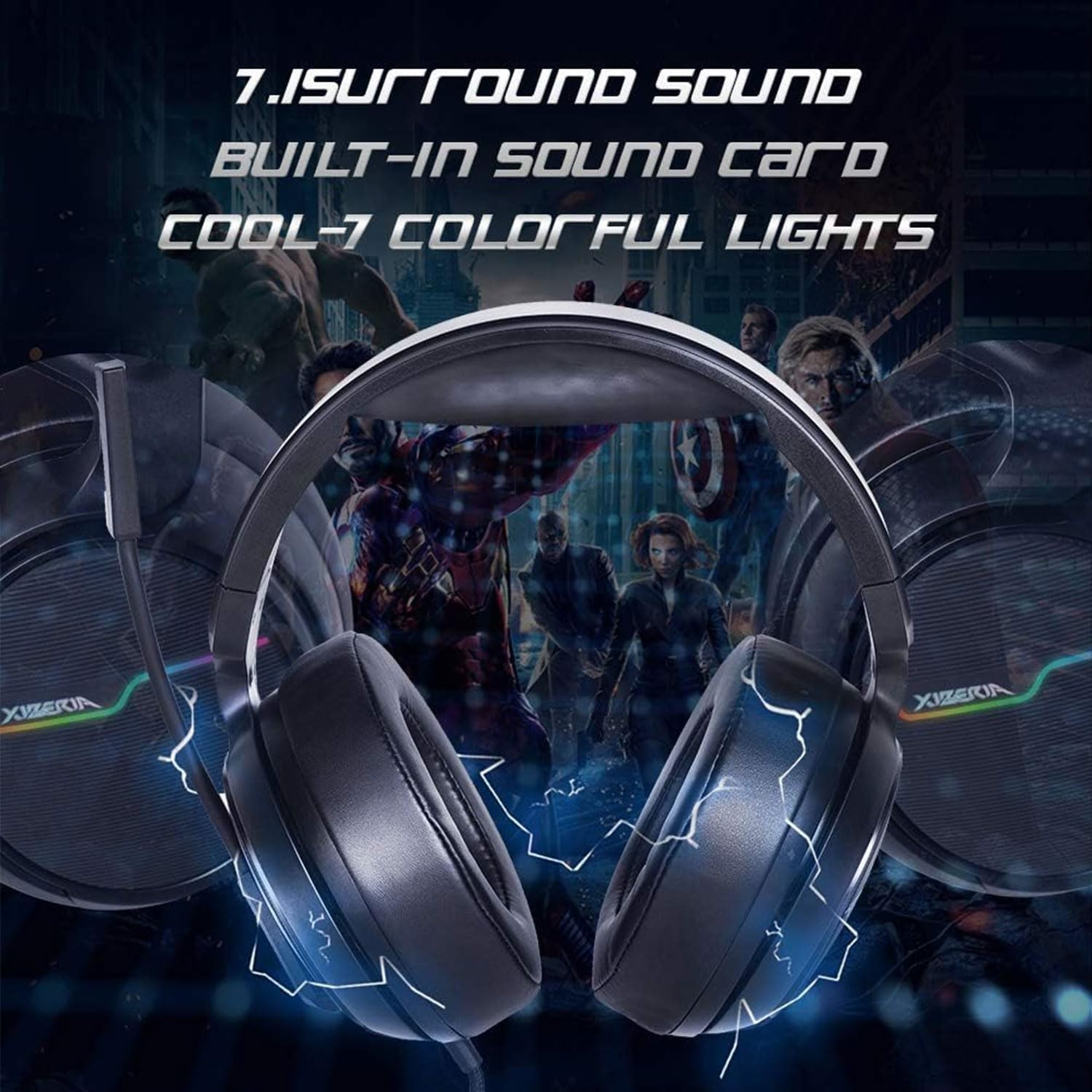 -V20 USB PS4 Headset for Host Connection, 7.1 Surround Sound for PC Gaming with 1.95m Cable and Noise Cancelling Mic for Laptops, Computers, Mac and MacBook with RGB Light