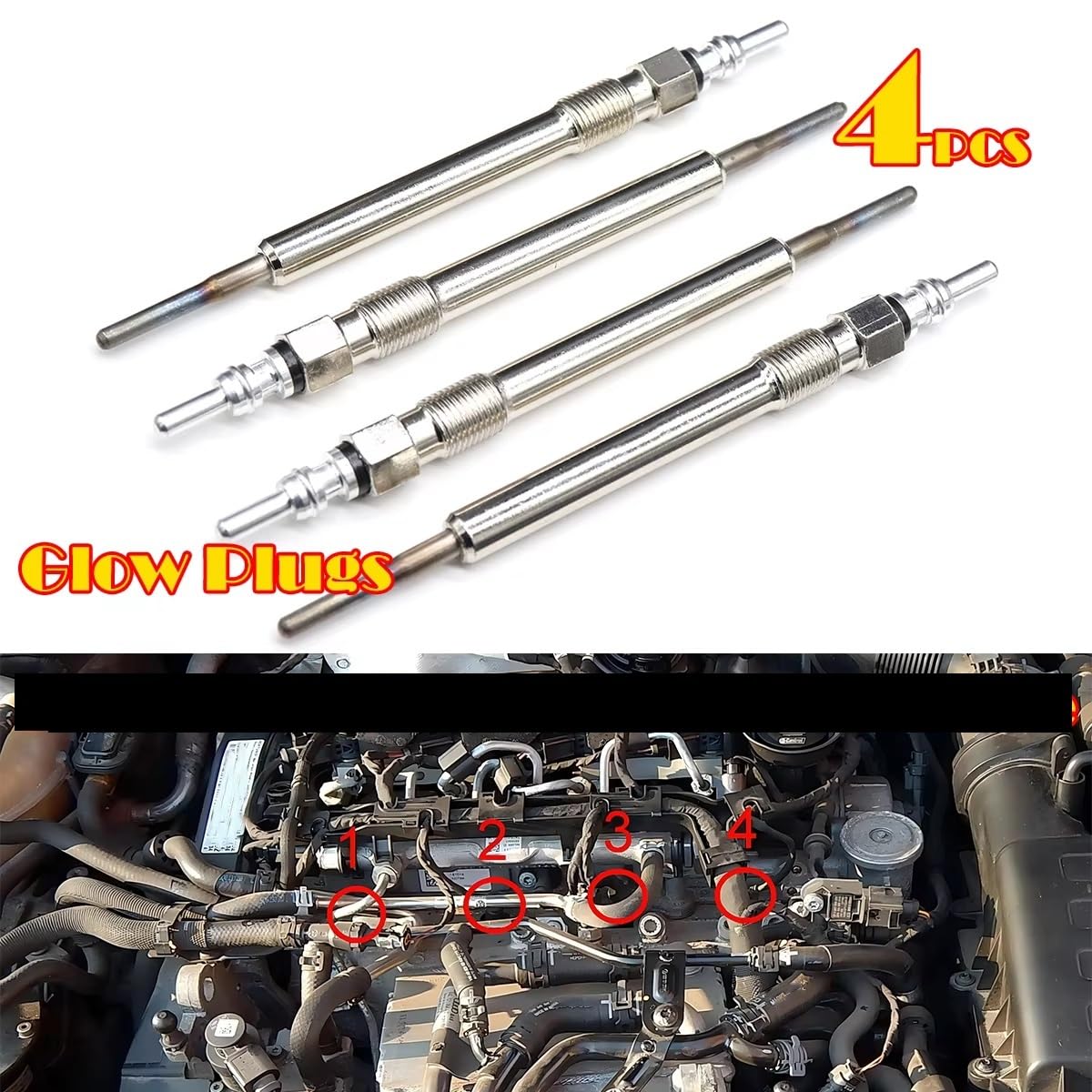 Compatibile con Cayenne 92A 9PA 2009-2018 e Macan 95B 2014-2018, 4 candelette di preriscaldamento Diesel nichelate 4.4V 03L963319