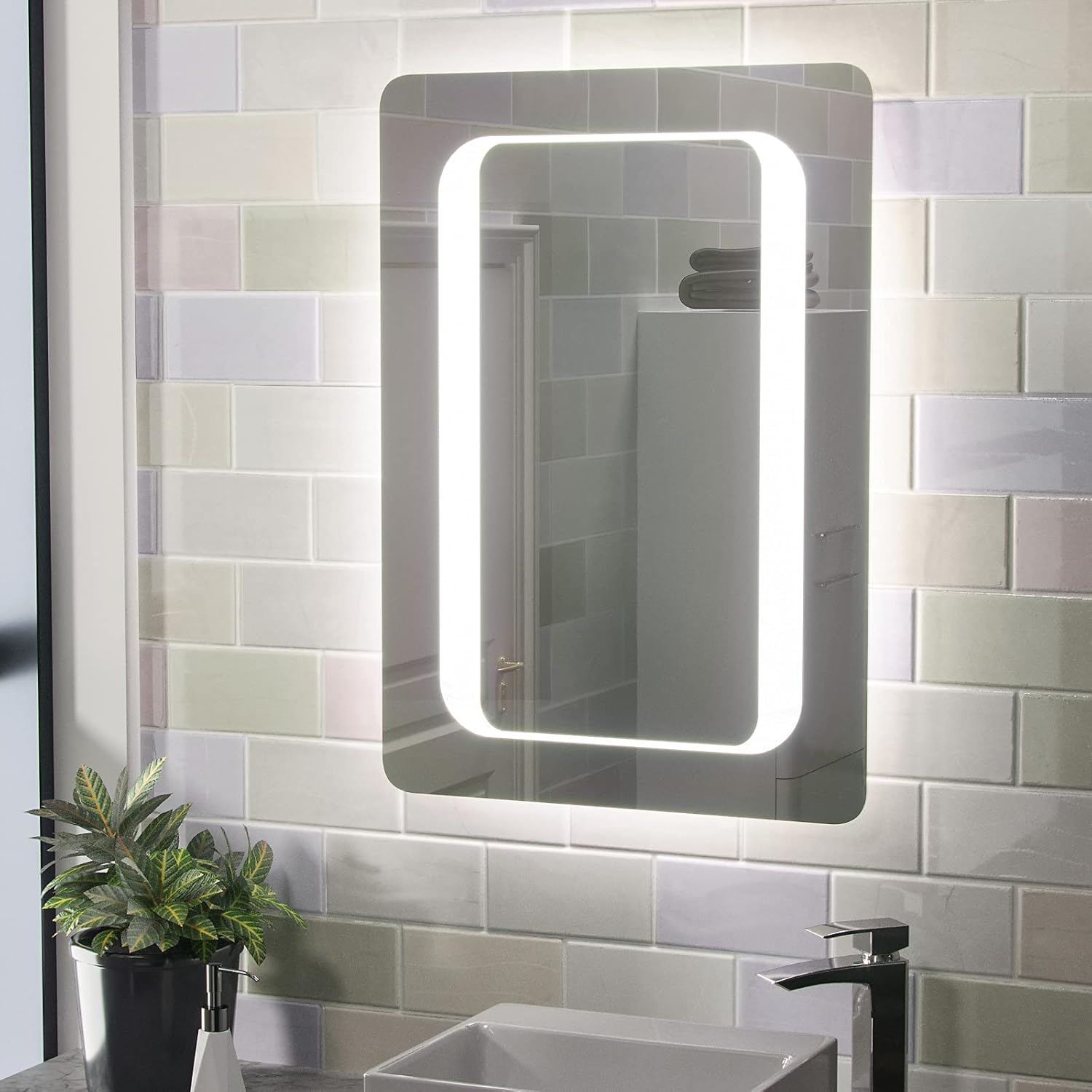 Ella Large Battery Operated LED Illuminated Bathroom Rectangle Mirror ...