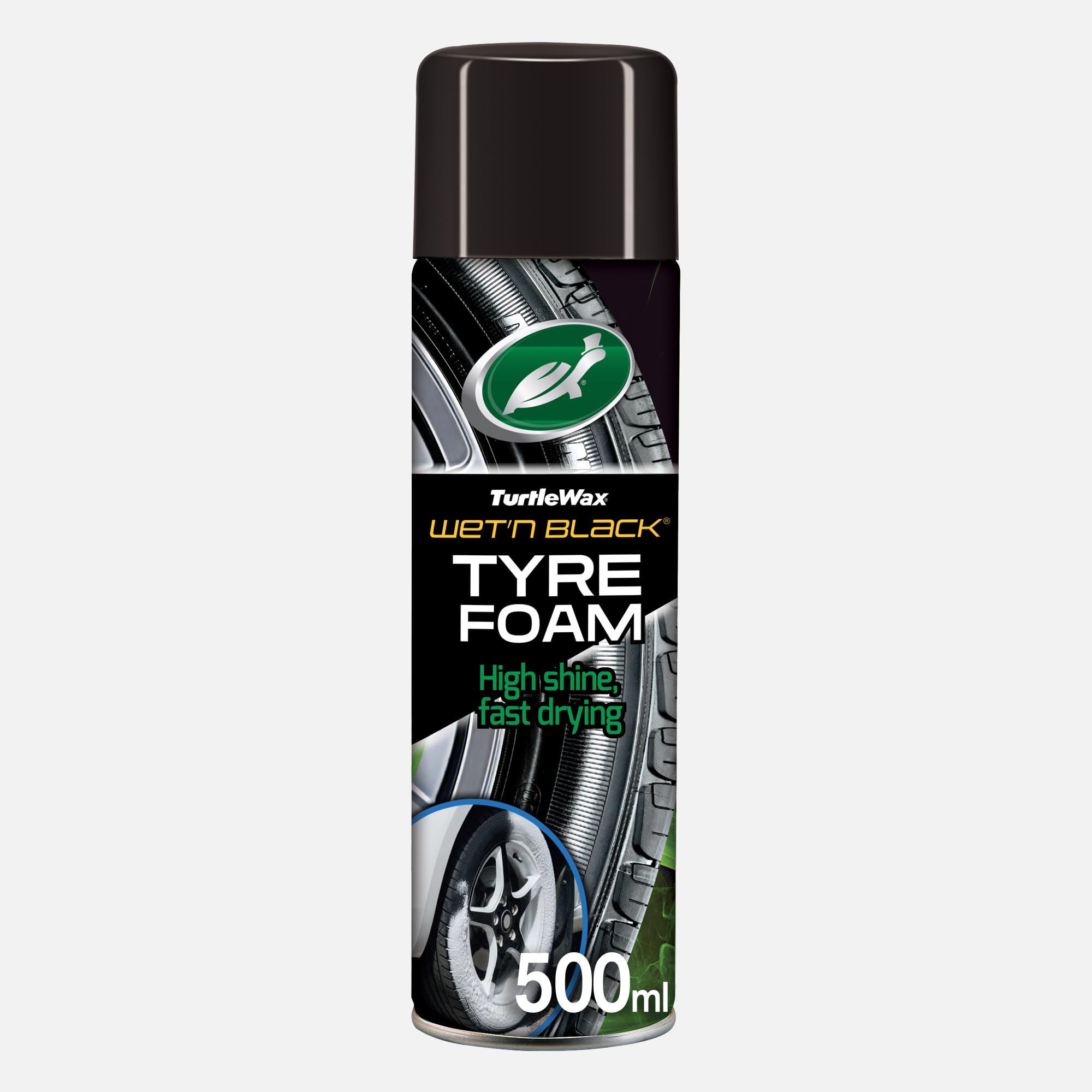 Turtle Wax 53145 Wet N Black Tyre Foam Wet Looking Tyres Long Lasting 500ML