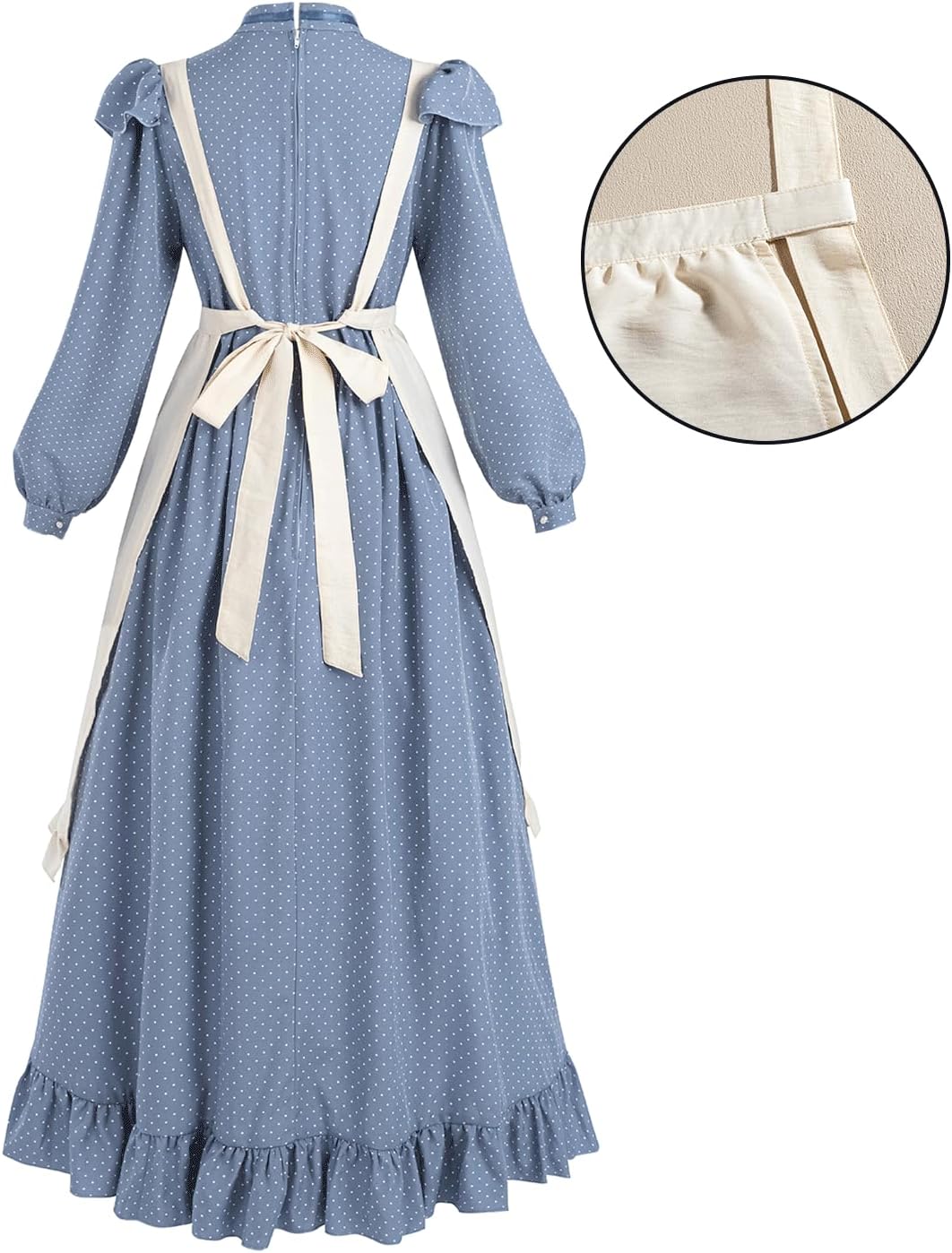 FCCAM Prairie Dress Women Blue Colonial Dresses Long Sleeve Pioneer Costume with Amish Bonnet
