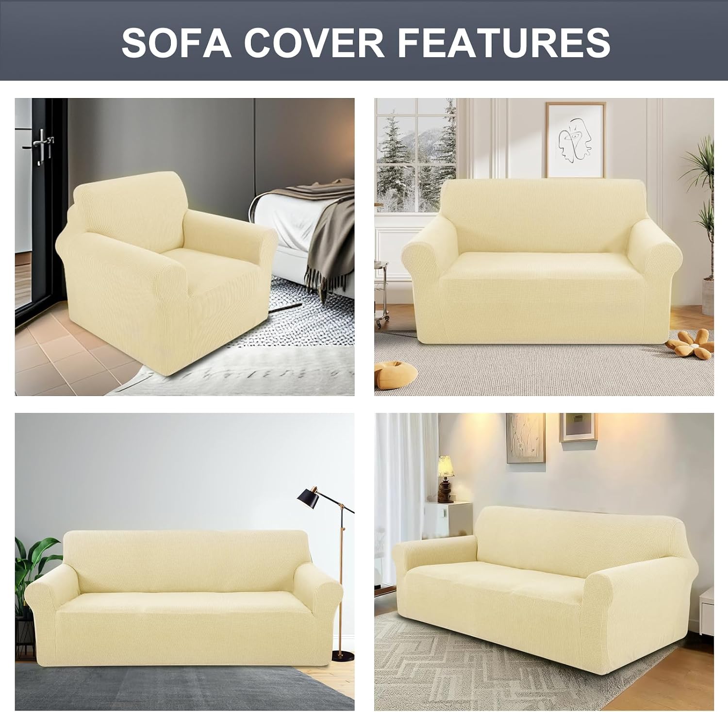 Stretch Couch Cover Washable Sofa Slipcover Furniture Protector with Non Skid Foam and Elastic Bottom for Kids, Dog(Chair/Beige)