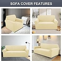 Vista 7 de Funda elástica para sofá, lavable, protector de muebles con espuma antideslizante y parte inferior elástica para niños, perros (sofá biplaza/beige)