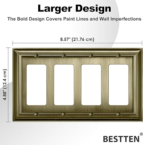 Miniatura 6 de BESTTEN Grand Collection - Placa de pared decorativa de metal de latón envejecido de aleación de zinc de 4 bandas, decoración de acero inoxidable,