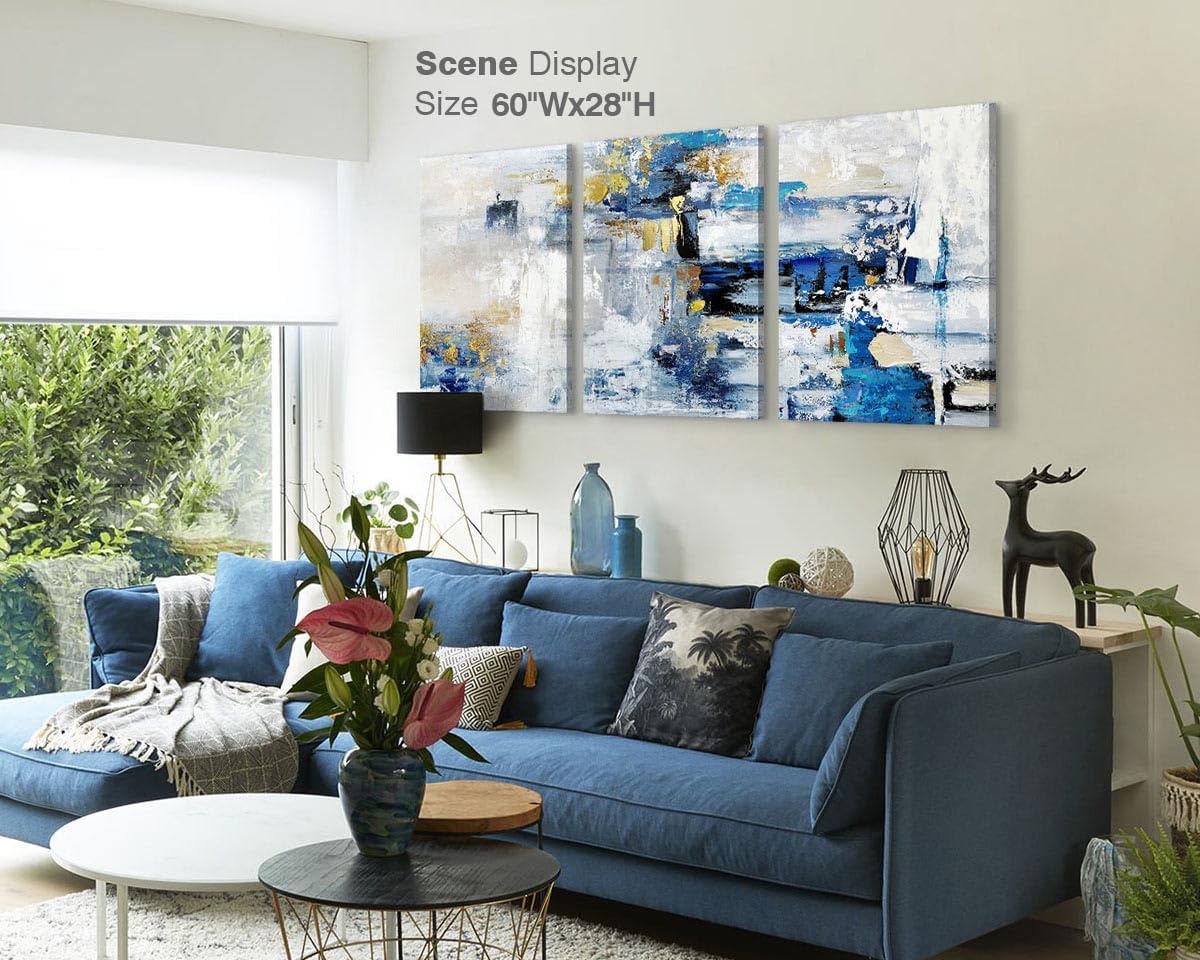 GIFTTWART Abstract Blue and Gold Wall Art – Large Canvas for Living Room, Bedroom, Kitchen, Dining Room, Office Decor
