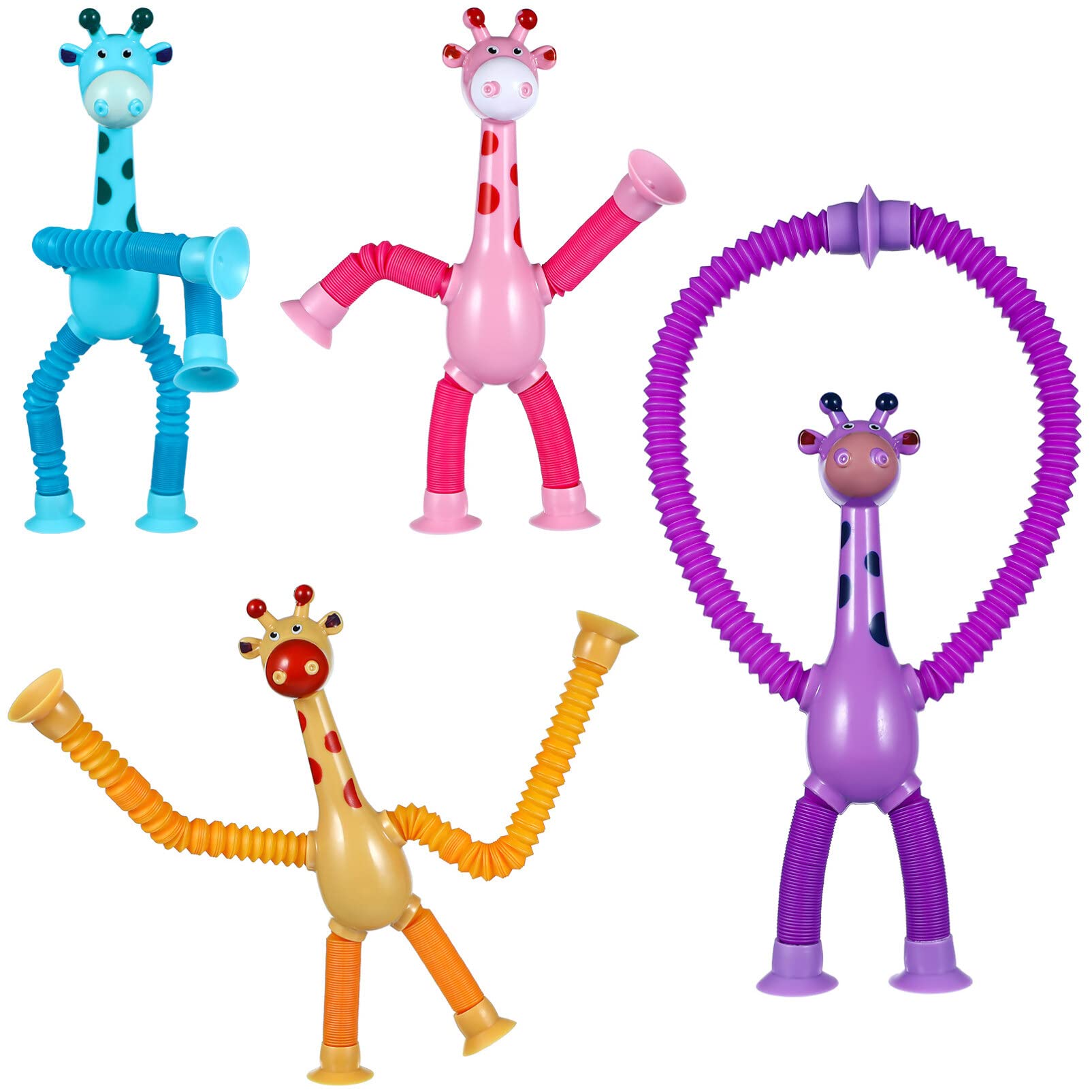 Veemoon 4 Pcs Telescopic Suction Cup Toy Giraffe Glowing Educational Telescopic Suction Cup Toy with Light for Kids Boys Girls