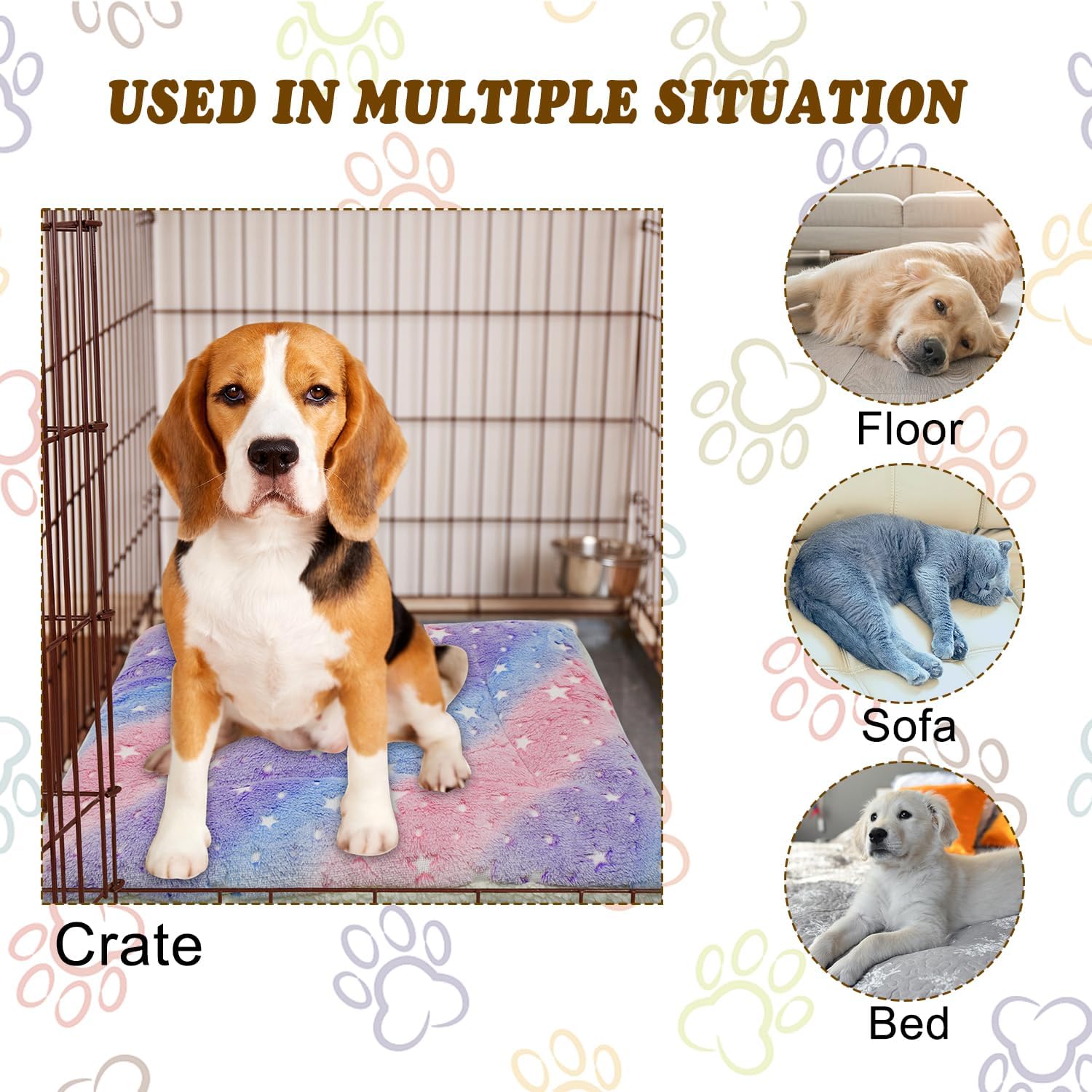 Cat Dog Bed Mat & Blanket, Reversible Pets Crate Pad Bed Mat and Ultra Soft Warm Fleece Calming Blanket for Small Puppy Kitty, Washable