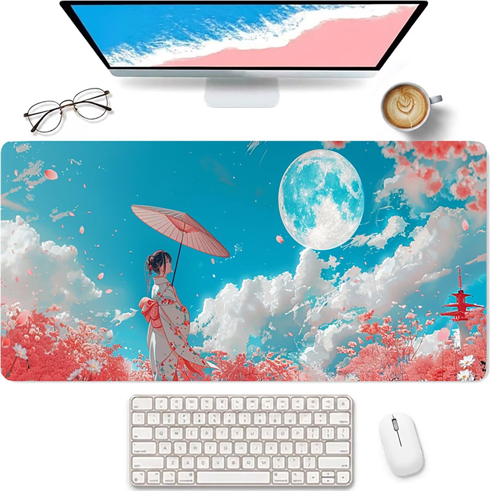 Azul Alfombrilla Ratón XXL 1600x800x3mm, Mujeres Japonesas Mouse Pad U-1020 | Alfombrilla Ratón Gaming Mejora la Precisión y la Velocidad, Alfombrilla Escritorio para Jugadores de PC, Oficina