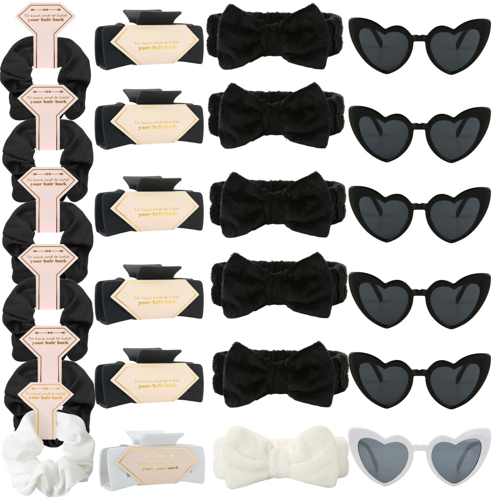 Tethzeng Bridesmaid Scrunchies Proposal Gifts Bachelorette Hair Claws Clips women heart sunglasses for Wedding Party Favors (White&Black headband