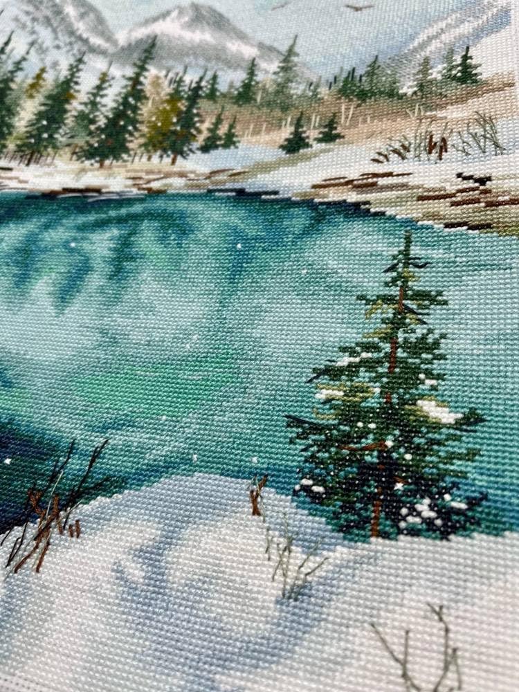 Oven Kit per ricamo a punto croce, per principianti e adulti, motivo: lago Geyser Altai, 25 x 35 cm