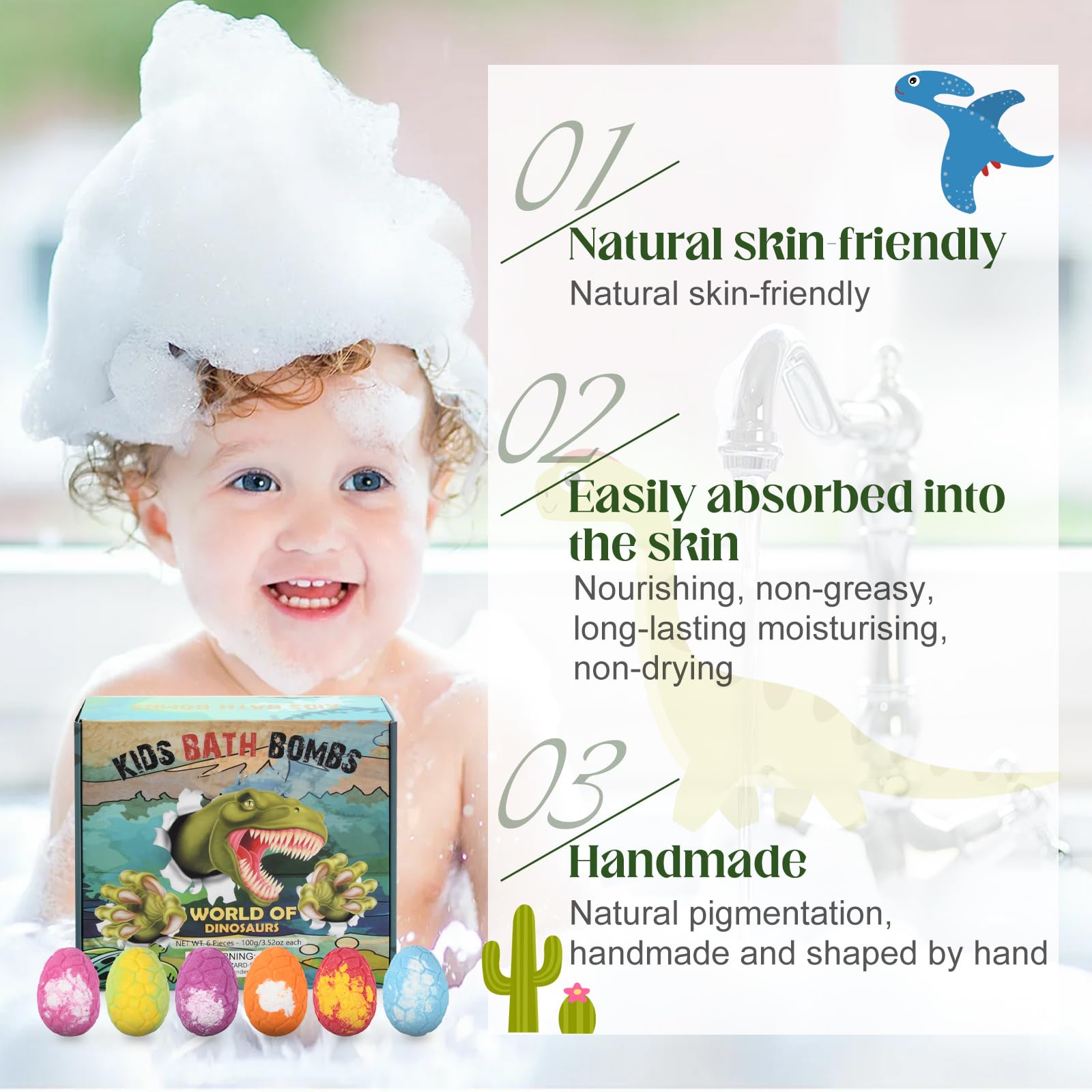 Volumoon 6 Piezas Bombas de Baño con Juguete Sorpresa Dinosaurio, Set de Regalo de Bolas de Baño, Efervescentes de Bombas Baño, Sales de Baño Spa Baño de Burbujas, Regalo de Cumpleaños Niños y Niñas