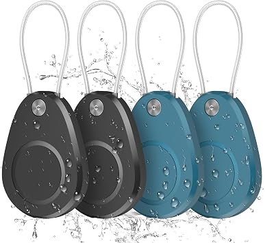 Waterproof AirTag Keychain Holder - Airtag Lock Case with Wire Cable Compatible with Apple AirTags, Durable Anti-Lost Protective Case with Keyring for Luggage, Backpack Black/Dark Blue 4 Pack