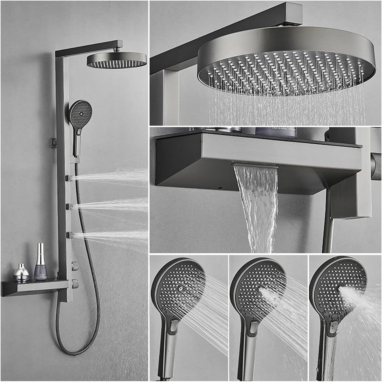 Shower System, 4 Functions Bathroom Shower Faucet Set Wall Mount Shower Fixtures Shower Faucet with 3 Modes Handheld Sprayer, Rain Shower Head, Body Sprayer, Waterfall Tub Spout