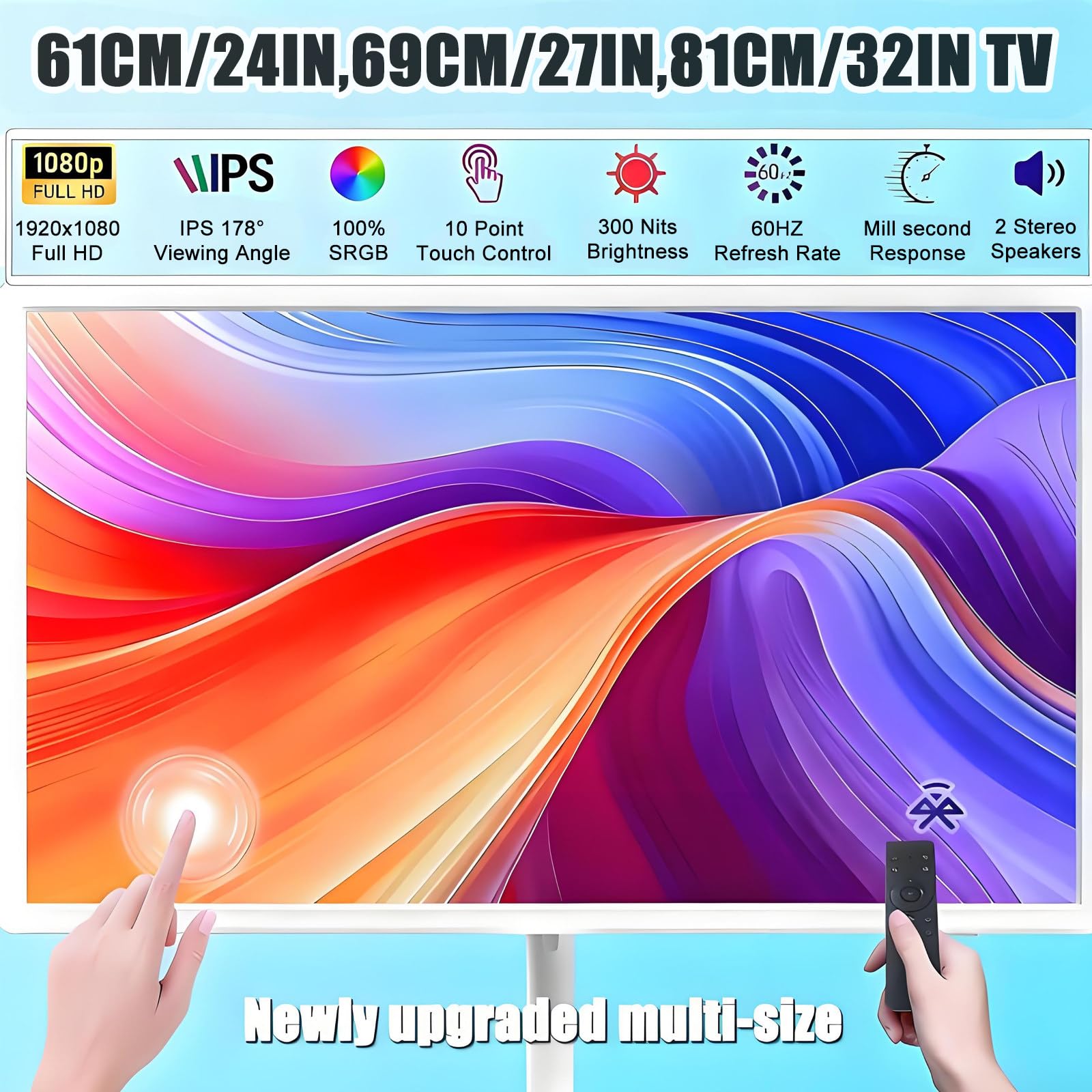 Nowy przenośny Smart TV: monitor z ekranem dotykowym 1080p na kółkach z pilotem, ekran mobilny, bateria 7800 Mah, obrotowy monitor do użytku komercyjnego/domowego 32w6+64g