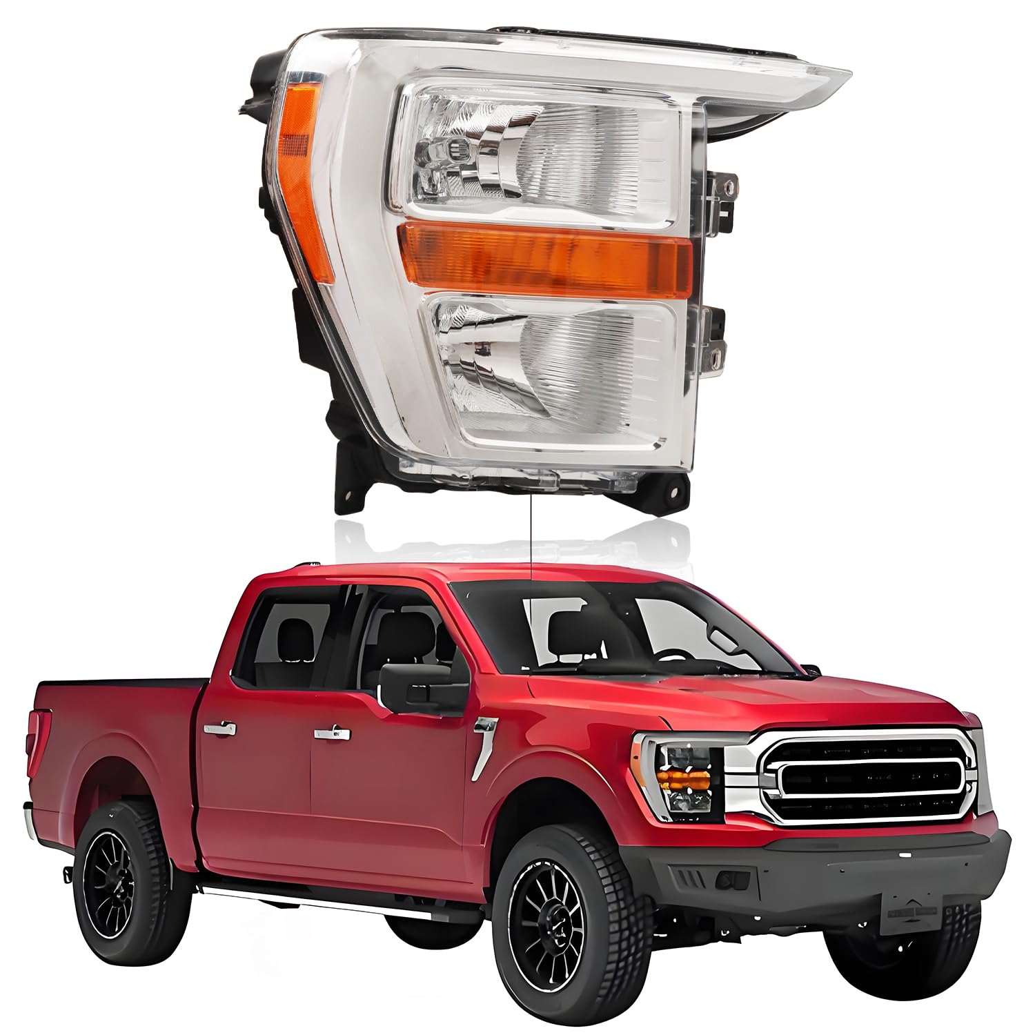 Headlight Assembly Compatible with Ford F150 F-150 2021 2022 2023, [Bulbs Included] Right/Passenger Side, Headlamp Replacement with Clear Lens