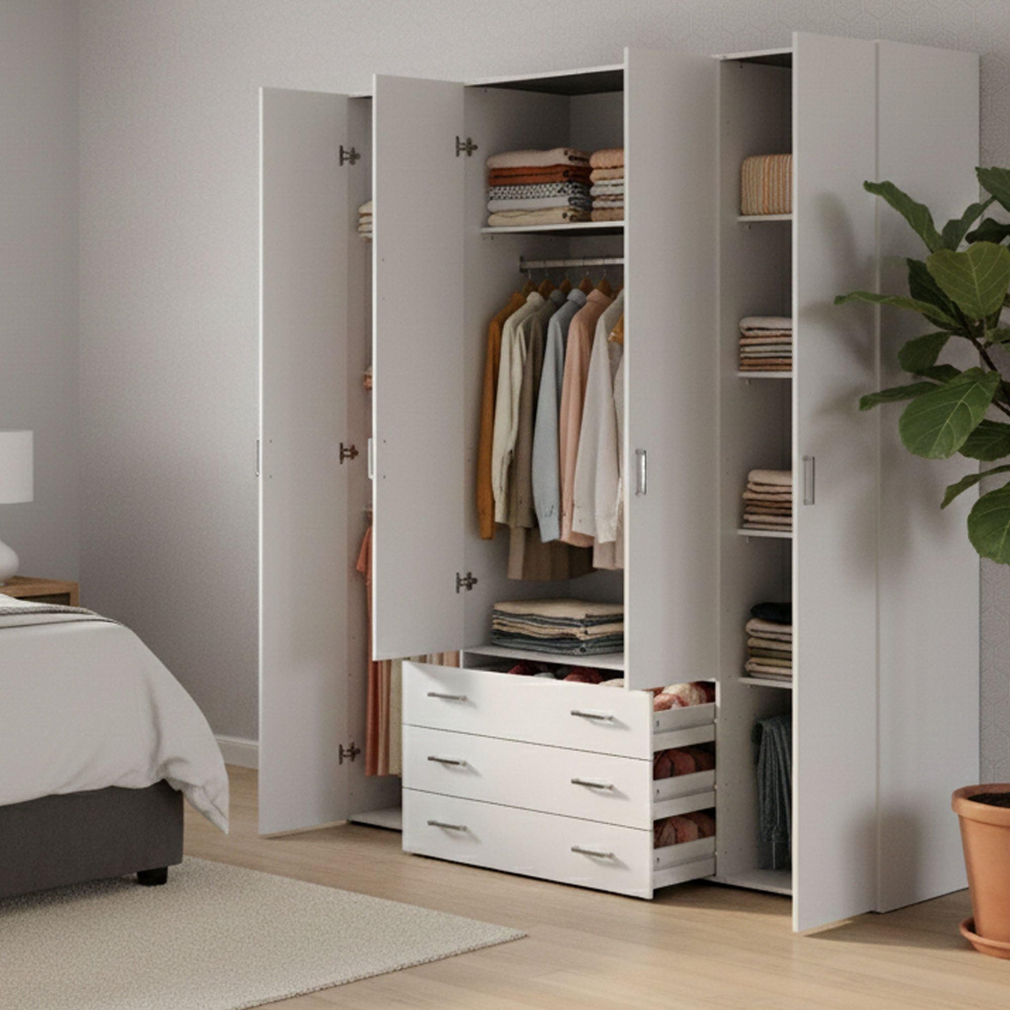 Dmora - Guardaroba grande Francine, Mobile camera da letto, Cabina armadio portabiti, Armadio appendiabiti, 154x50 h200 cm, Bianco