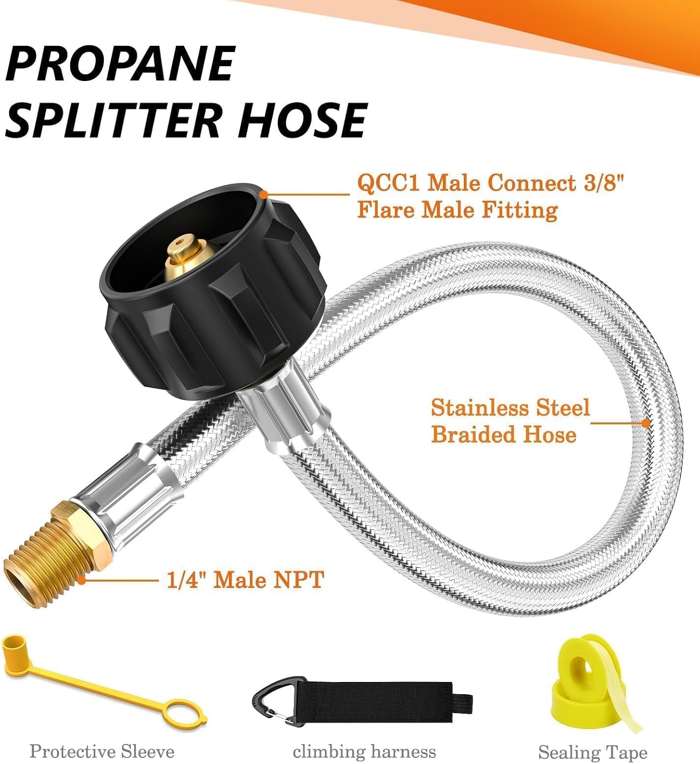 NUPICK 12 in RV Propane Hoses, Propane Pigtail Hose with 1/4" Male NPT & QCC 1 Inlet, Stainless Steel Braided Camper Tank Hose for Camper Standard Dual Stage Regulator