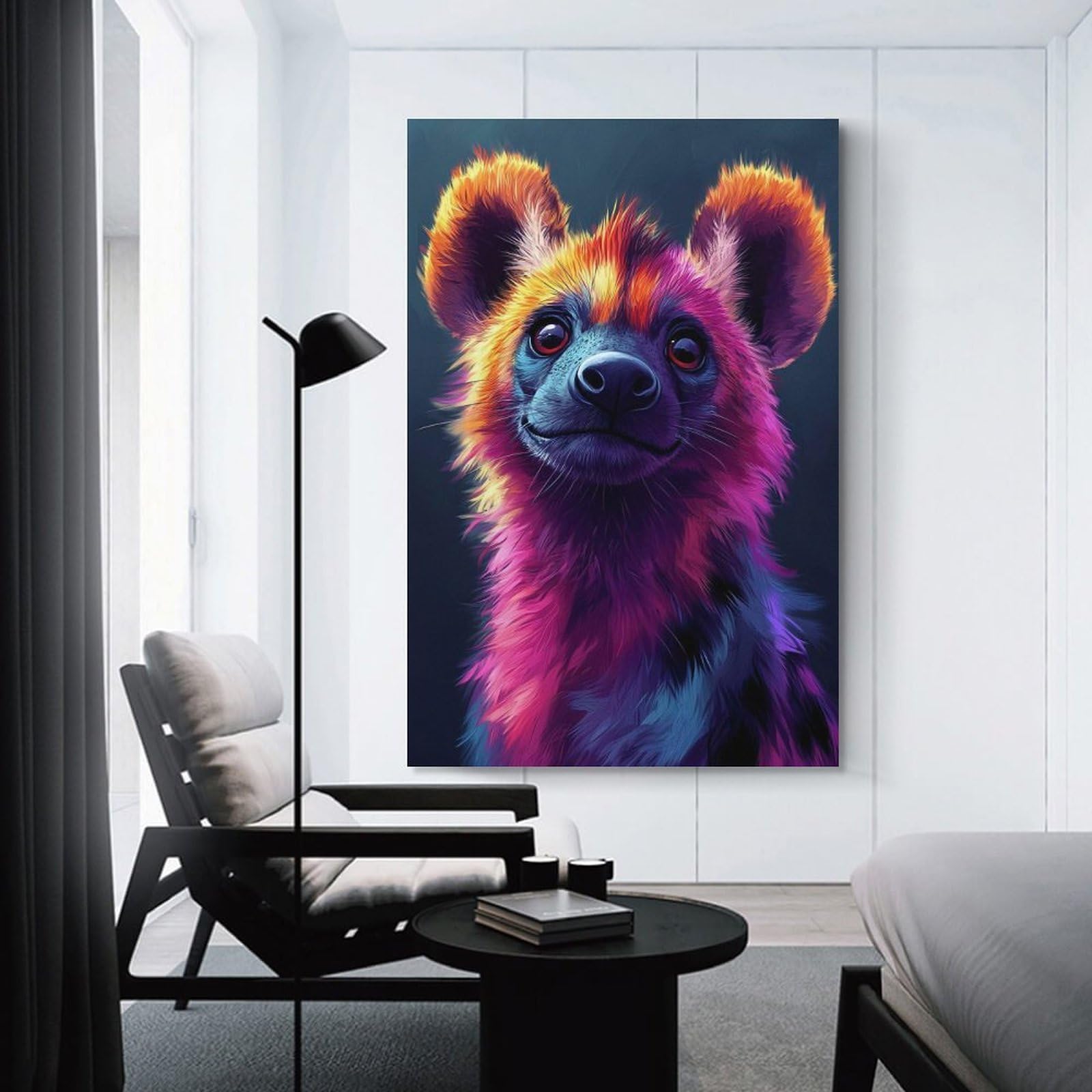 Junmoney Wall Picture Print Colorful Hyena Portrait, 20x30inch(50x75cm), for Hallway, Bedroom Or Modern Interiors, Thoughtful Wall Decor for Art Lovers